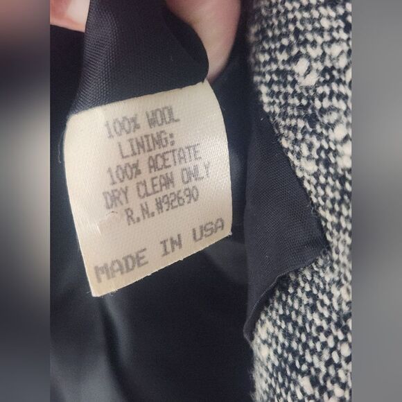 NM Essentials 14 Gray Cream Tweed 100% WOOL Lsl LinedPockets Women BlazerJacket - Picture 3 of 9